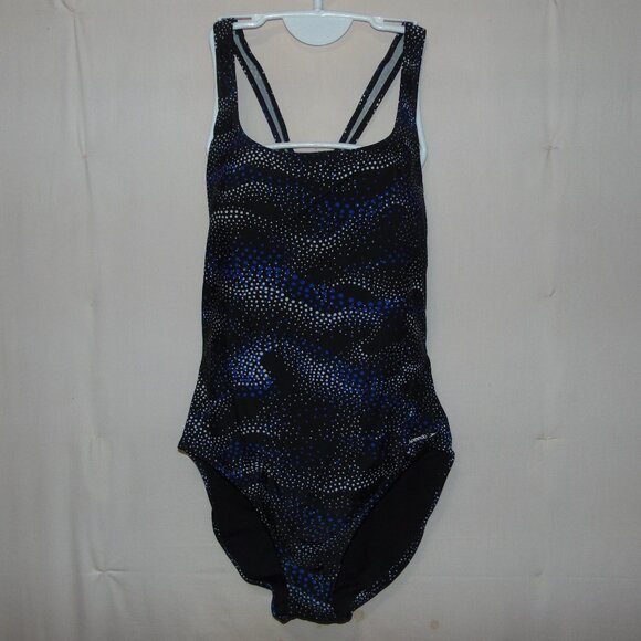 Speedo Black Blue White Polkadots Swimsuit 16 - Picture 1 of 7